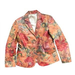 Vintage 90s Floral Leather Blazer Cuero Legitimo Boho Statement Jacket XL